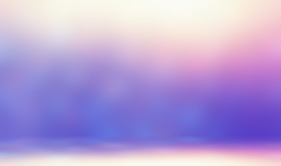 Pink glow in lilac magic room 3d illustration. Iridescent wall blurred texture. Smooth floor. Yellow pink blue gradient. Wonderful empty background.