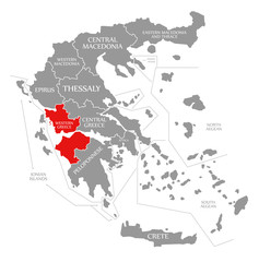Western Greece red highlighted in map of Greece