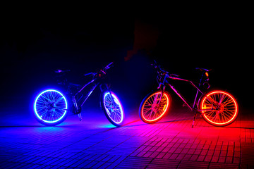 Bicycles with LED lights in night