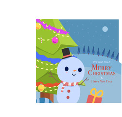 vector cute snowman character with hat and scarf. snowman greeting. cute christmas greeting card with snowman and background snowfall. illustration for christmas design and decoration