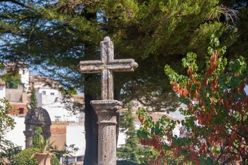 Cross near church. Travel. Outdoor 