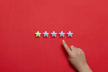 Client giving a one star rating out of five possible on a red background.