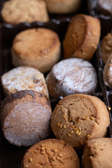Variety of Spanish shortbreads Mantecados, polvorones, nevaditos. Typical sweets consumed at Christmas time in Spain.