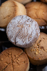 Close up of Mantecados, Spanish shortbreads, is traditional sweets consumed at Christmas time in Spain