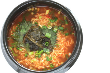 Korean hot pot  Perilla and ramen noodles