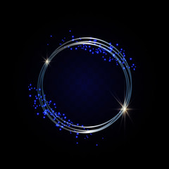 Blue and orange flash, golden ring, sparkly shiny effect, vector illustration