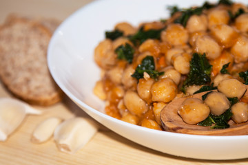 bowl of chickpea with spinach