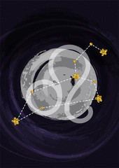 Zodiac Leo sign A4 print poster with constellation symbol. Vector illustration banner.