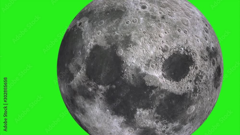 Wall mural moon on green screen. moon rotates around its axis and moving away. texture of the moon on a green b