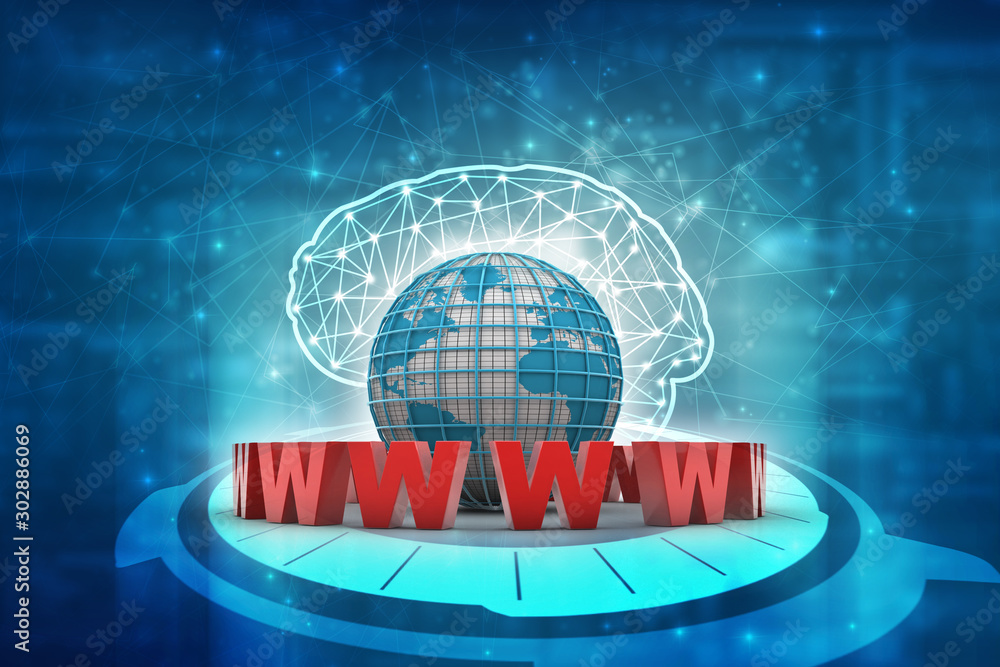 Poster 3d rendering transmitter wifi with www
