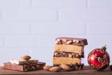 traditional nougat with Christmas decorations