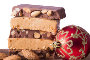 traditional nougat with Christmas decorations
