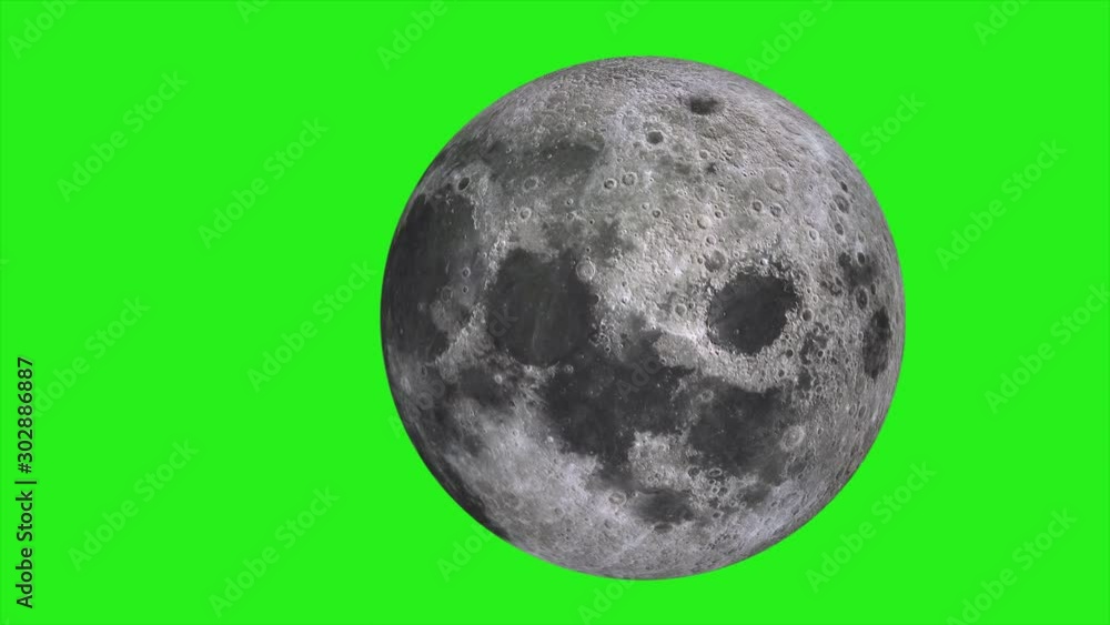 Wall mural moon on green screen. moon rotates around its axis and approaching. texture of the moon on a green b