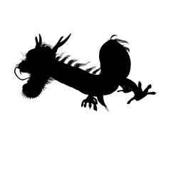 The Big Dragon Silhouette is in a pose to attack on white background. 3d rendering. 
