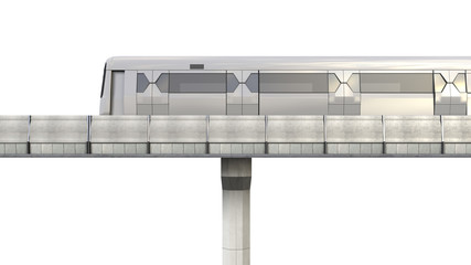 Side view of Sky Train with Rails Isolated on White Background. 3D Rendering.