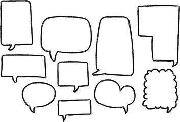 Speech bubbles set cartoon different shapes crayon texture