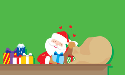 Cute santa preparing present for many people. vector illustration isolated cartoon hand drawn