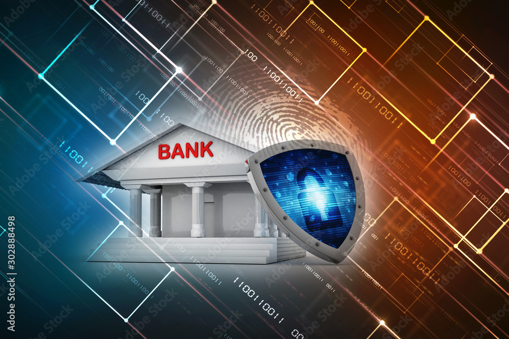 Poster 3d rendering build bank with shield