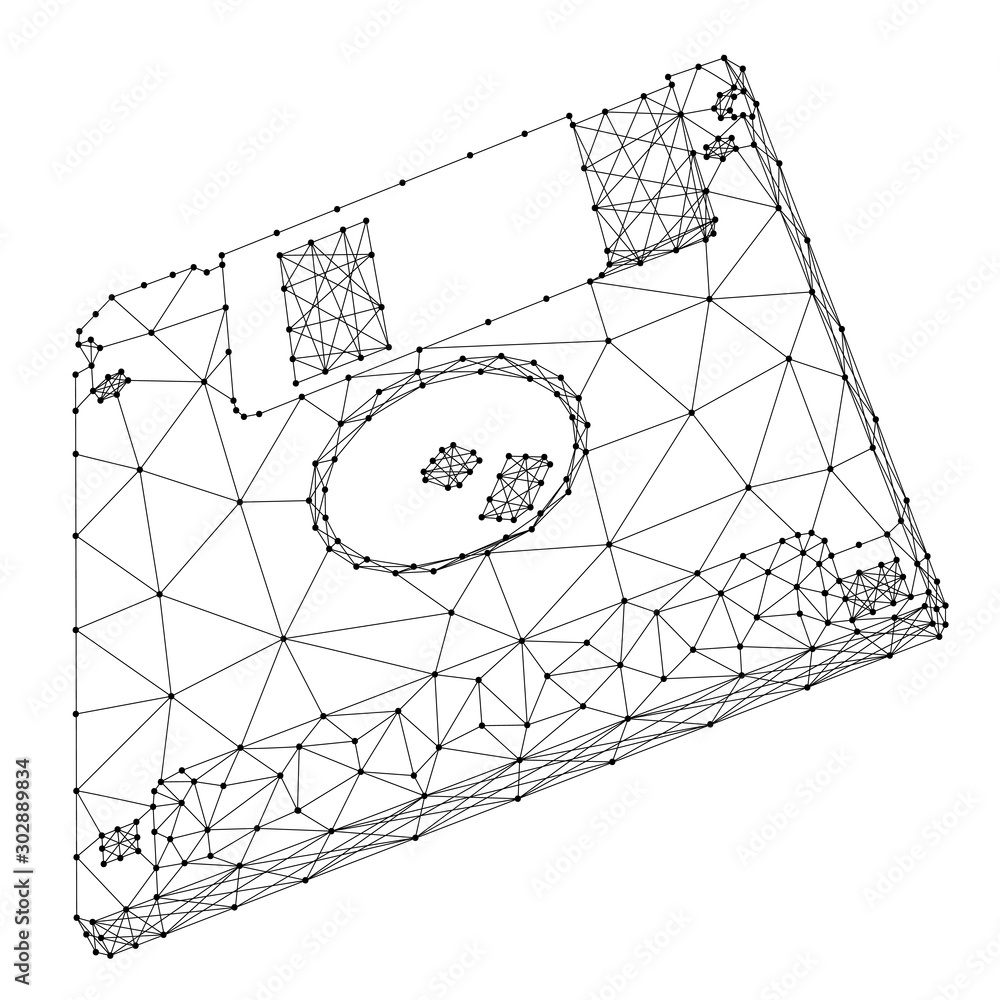 Poster floppy disk magnetic data from abstract futuristic polygonal black lines and dots. vector illustrati