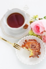 Sugar deep fried bread on dish with copy space