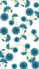 vertical cover. blue flowers on white background. cornflowers.seamless pattern