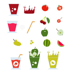 Fruit, vegetable and berry juice in a glass drawn in a flat vector.