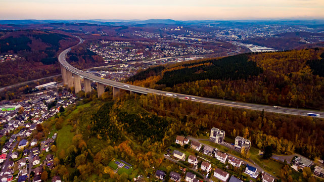 Br&uuml;cke der A45 bei Siegen Eiserfeld Luftaufnahme