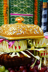 offering for ceremony in hindu temple in bali -indonesia