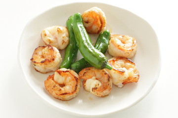 Chinese food, Shishido green pepper and prawn stir fried 