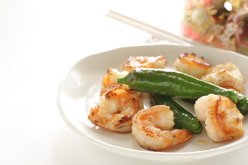 Chinese food, Shishido green pepper and prawn stir fried 