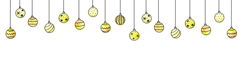 Christmas and New Year background with Hanging watercolor Christmas Balls