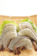  Freshness prawn on bamboo basket with copy space