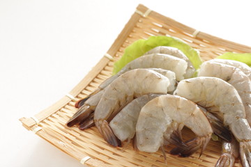  Freshness prawn on bamboo basket with copy space
