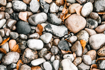Steine mit herbstlichen Blättern
