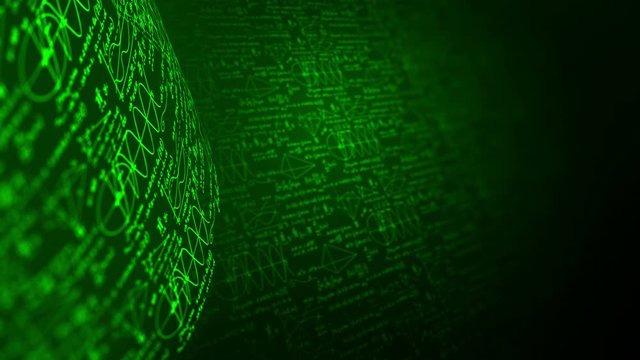 Green Math Background Infinity Loop. The Depth of Field.