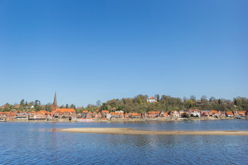 Fototapeta na wymiar River Elbe and historic city Lauenburg in Schleswig-Holstein, Germany
