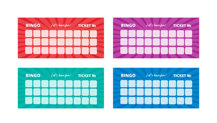 British bingo tickets with various glowing backgrounds. Vector lottery card templates with place for numbers. Ready for print