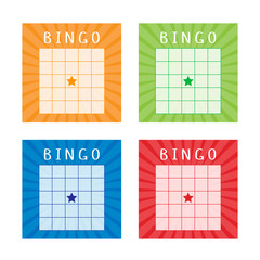 Collection of american bingo tickets with numbers. Vivid templates with various glowing backgrounds. Vector lottery cards for party. Ready for print