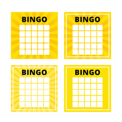 American bingo cards with place for numbers. Vector lottery tickets with bright yellow backgrounds. Ready for print