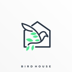 Bird With House Line Art Illustration Vector Template