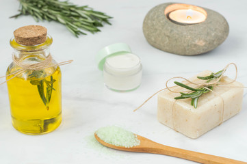 Natural spa items with rosemary
