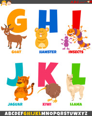 cartoon alphabet set with funny animal characters