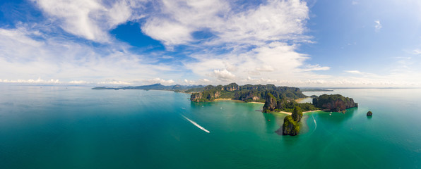 panoramic landscape aonang and rairay beach island krabi province Thailand aerial panorama seascapes view from drone camera