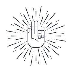 Hand with an oath gesture. Make a commitment. Vector linear icon on a white background.