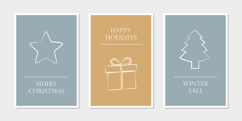 set of christmas greeting cards with star gift and tree vector illustration EPS10