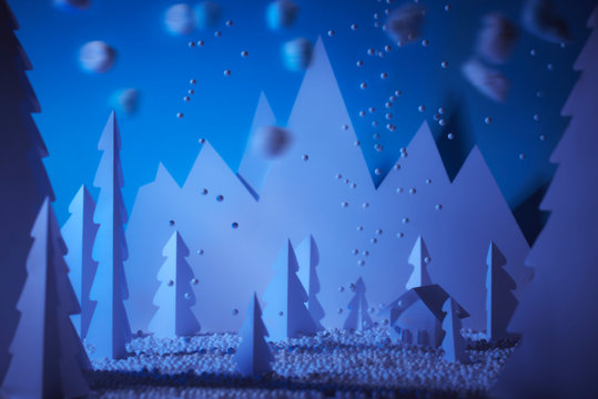  Winter and Christmas landscape made with paper.
