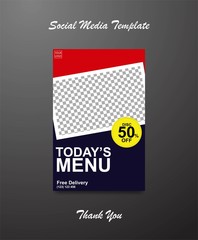 Social media banner for food and drink business. Food social media template for restaurant business. Modern social template post banner. Food discount post template.