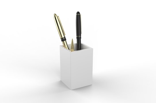 Wood Desk Pen Pencil Holder Stand Multi Purpose Use Cup Pot Desk Organizer For Branding, 3d render illustration.