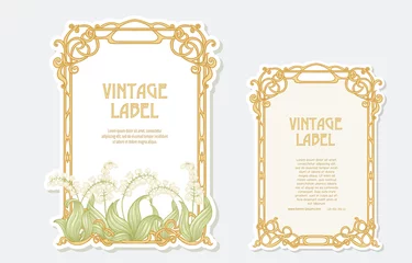 Deurstickers Lily of the valley. Set of 2 labels, decorative frames, borders. Good for product label. Vector illustration. In art nouveau style, vintage, old, retro style. Isolated on white background.. © Elen  Lane