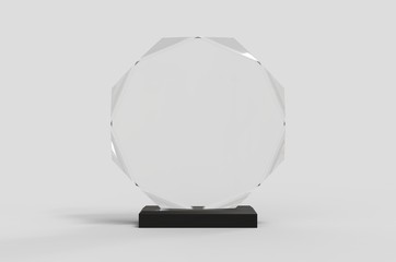 Blank Transparent Crystal Trophy for mock up. 3d render illustration.